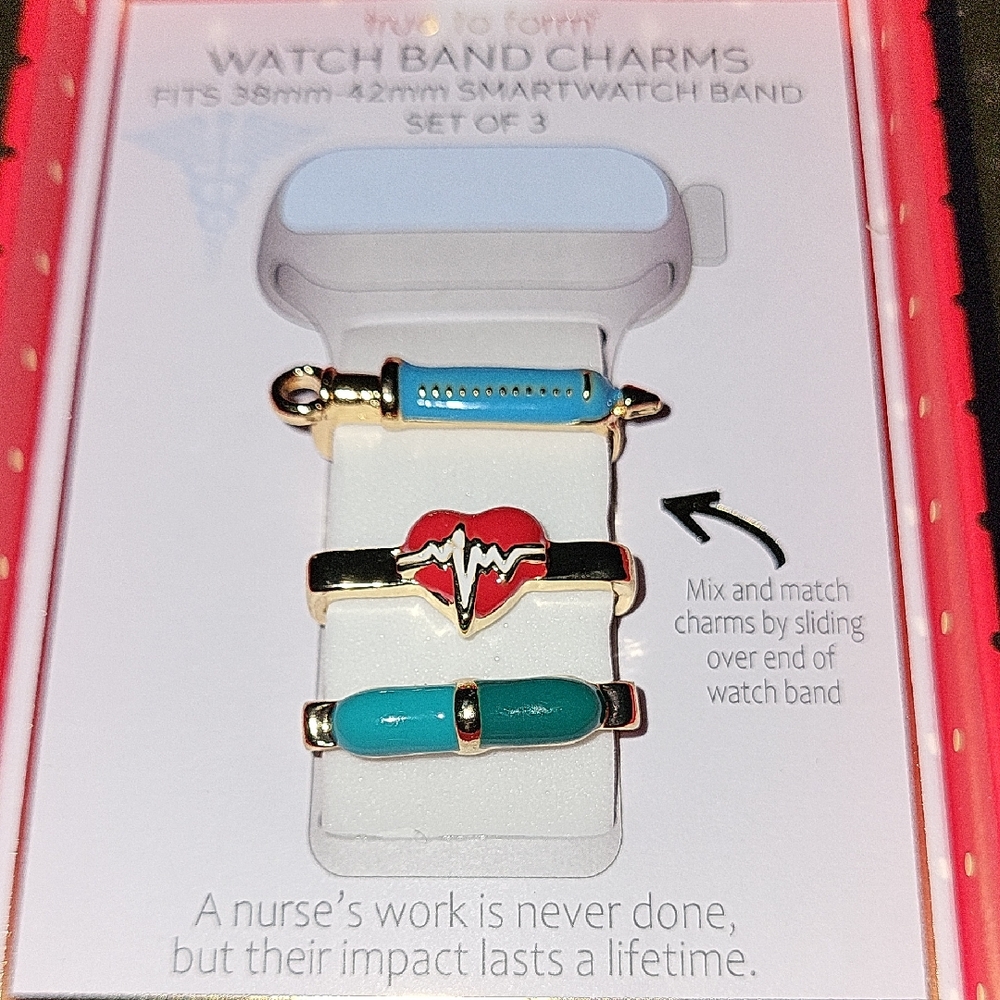 True To Form Nurse Medical Watch Band Charms Set - Red and Blue Ta Rt Th